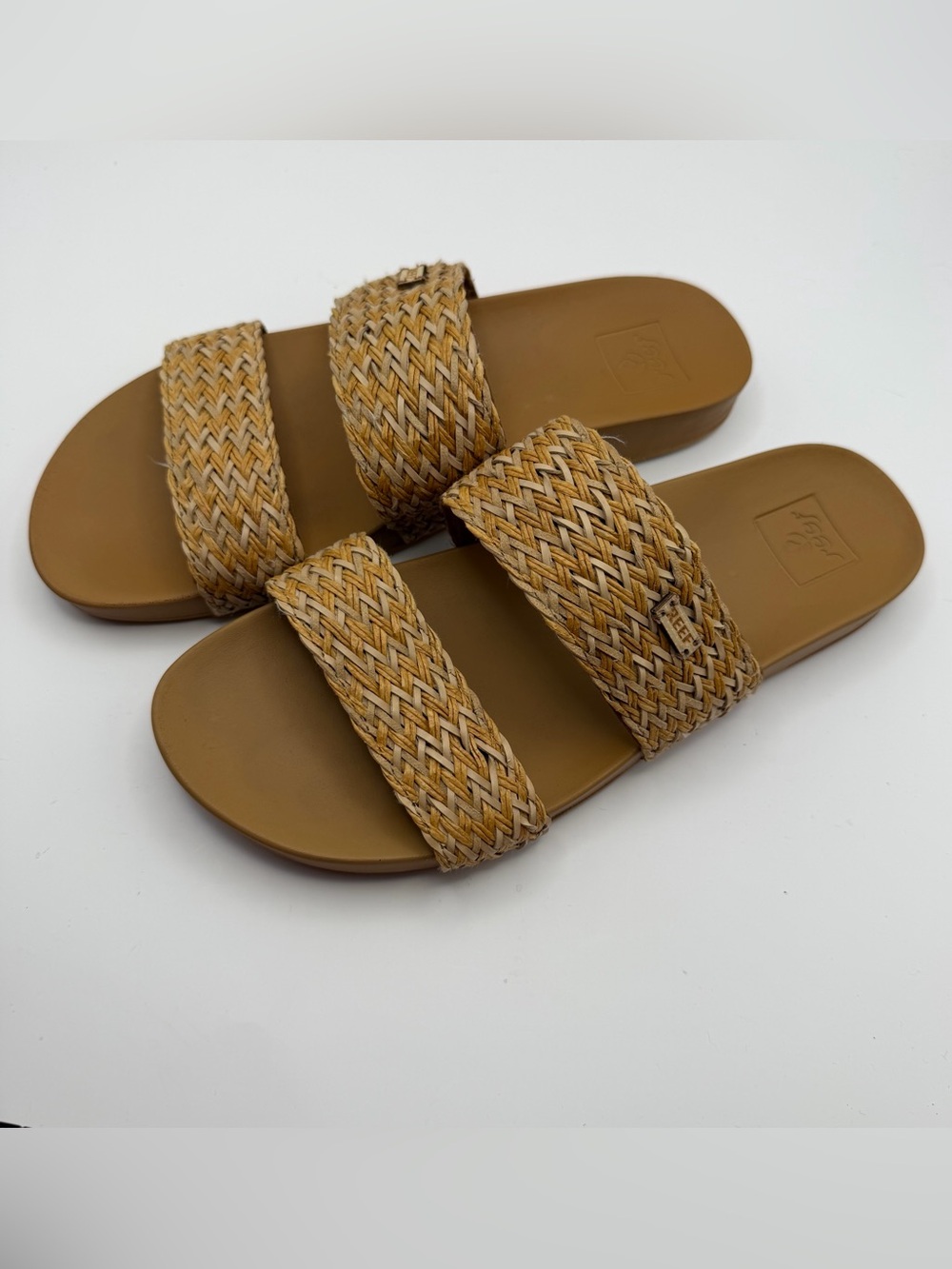 Reef Cushion Vista Braid Women’s Size 8 Woven Double Strap Slide Sandals Tan